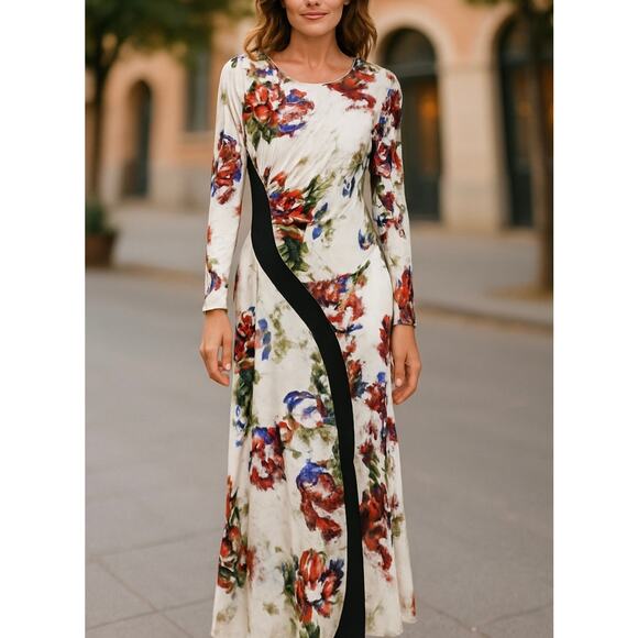 Roberto Cavalli Floral Stretch Jersey Maxi Gown Dress Long Sleeve Size XL - Picture 1 of 10